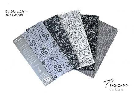 Tissu de Marie Fat Quarter Sølv 50x57cm - 5 stk